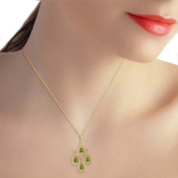 14K. SOLID GOLD NECKLACE WITH NATURAL PERIDOTS - Picture 2 of 7